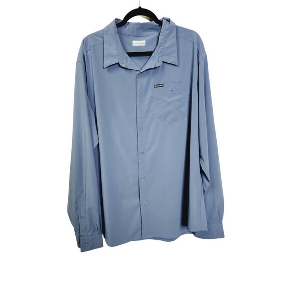 Columbia Mens Button Front Shirt Blue Long Sleeve Pocket Stretch Outdoor XXL - Picture 1 of 11